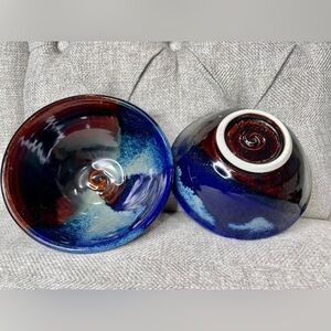 Janet Buskirk Set Of 2 Pottery Bowls Swirl Marble Condiment Bowl Trinket Glazed